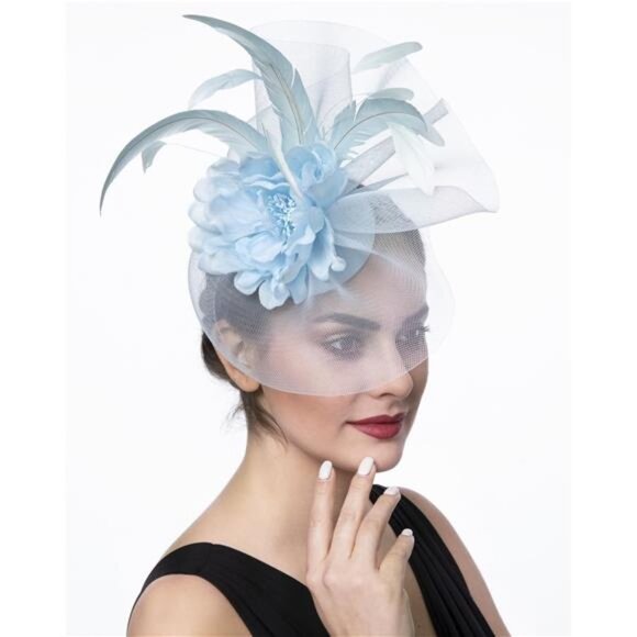Women's Tea Party Hat Summer Light Blue - Picture 5 of 6